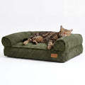 FUKUMARU Dog Couch Bed, Corduroy Cozy Cat Bed for Indoor Cats with Washable Cover, 28in Waterproof Orthopedic Dog Beds Sofa for Small Dogs and Large Cats, Cute Warm Cotton Pet Sofa, Green