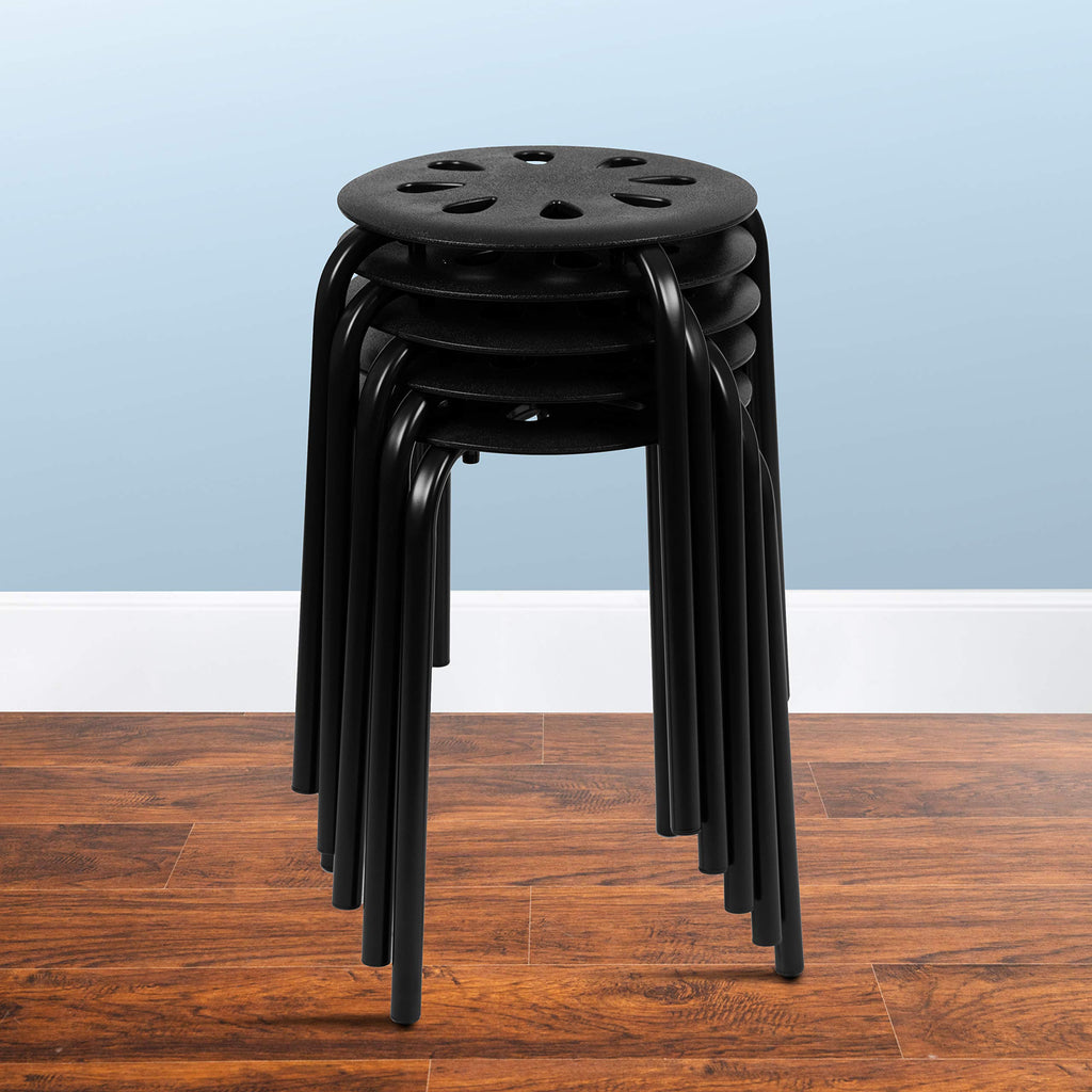 Emma + Oliver Black Plastic Nesting Stack Stools, 5-pack, 16.5"W x 16.5"D x 17.5"H