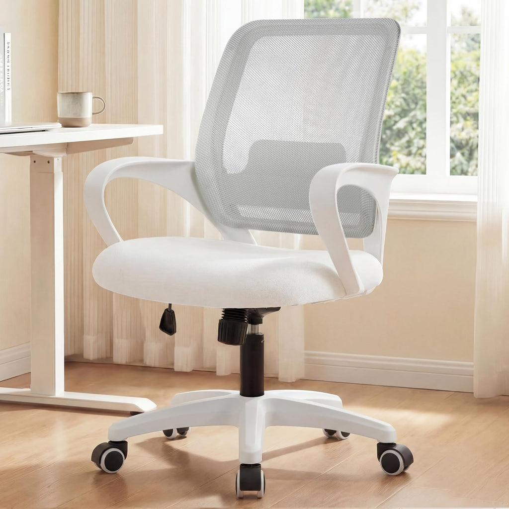Neo Chair Home Office Desk Chair Ergonomic Mesh with Lumbar Support, Ivory, Ivory-white Frame