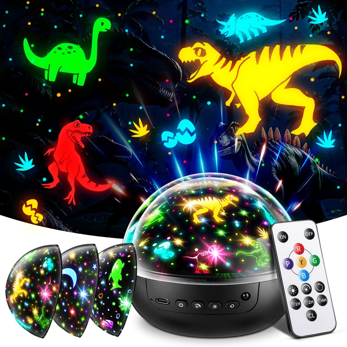 Staryou Dinosaur Toys for Kids 3-5, ?Remote+3 Films+93 Effects? Dinosaur Toys for Kids 2-4, ?3 Timer+5 Brightness? 3 Year Old Boy Gift, Rotate 3 Year Old boy Birthday Gift, Boys Christmas Gifts Boys