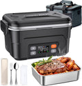 EAST OAK XL 6.3-Cup/1.5L Cordless Electric Lunch Box for adults, Heated Lunch Box Food Heater 220°F Stainless Steel Container for Work Outdoor, Black