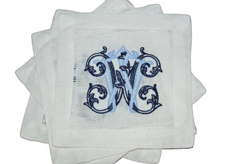 Personalized Linen Cocktail Hemstitched Napkins Embroidered in Vintage Vine Font, Elegant Bar Linens for Home Making The Perfect Hostess, Bridal or Housewarming Gift