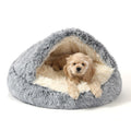 NOYAL Round Hooded Donut Dog Bed for Small & Medium Pets - Plush Fluffy Anti-Anxiety Cat Cave Bed with Cover