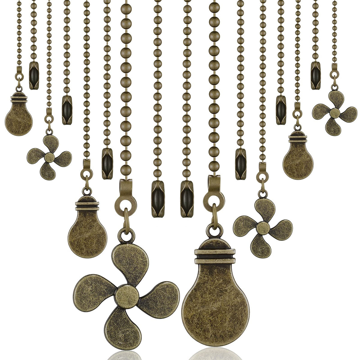 Dingion 8 Pieces Bronze Ceiling Fan Pull Chain Extension Bronze 12 Inch Ceiling Chain Star Moon Pendant Extender Ornament with Fan and Light Bulb Connector
