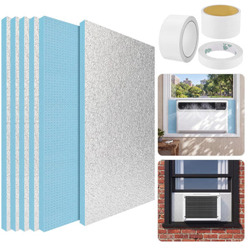 6 Pcs Window Air Conditioner Insulation Kit Foam Insulated Heat Draft Seal Panel with Aluminum Foil, Waterproof Ac Surround Insulation Panels Kit with Top Seal Strip for Window Ac Unit Summer/winter