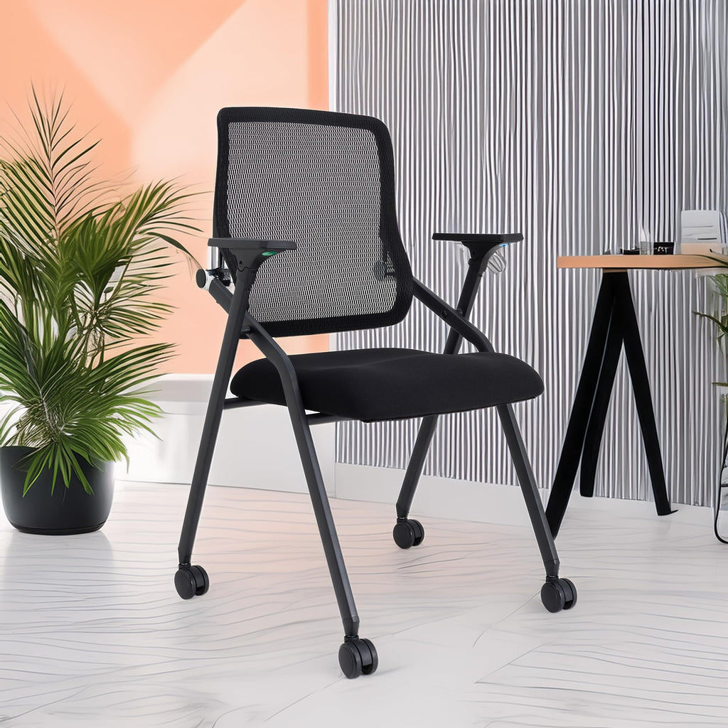 Blaneduo Updated Conference Room Chairs, Folding Office Desk Chair with Lumbar Support and Sliding Armrest with Casters, Stackable Office Guest