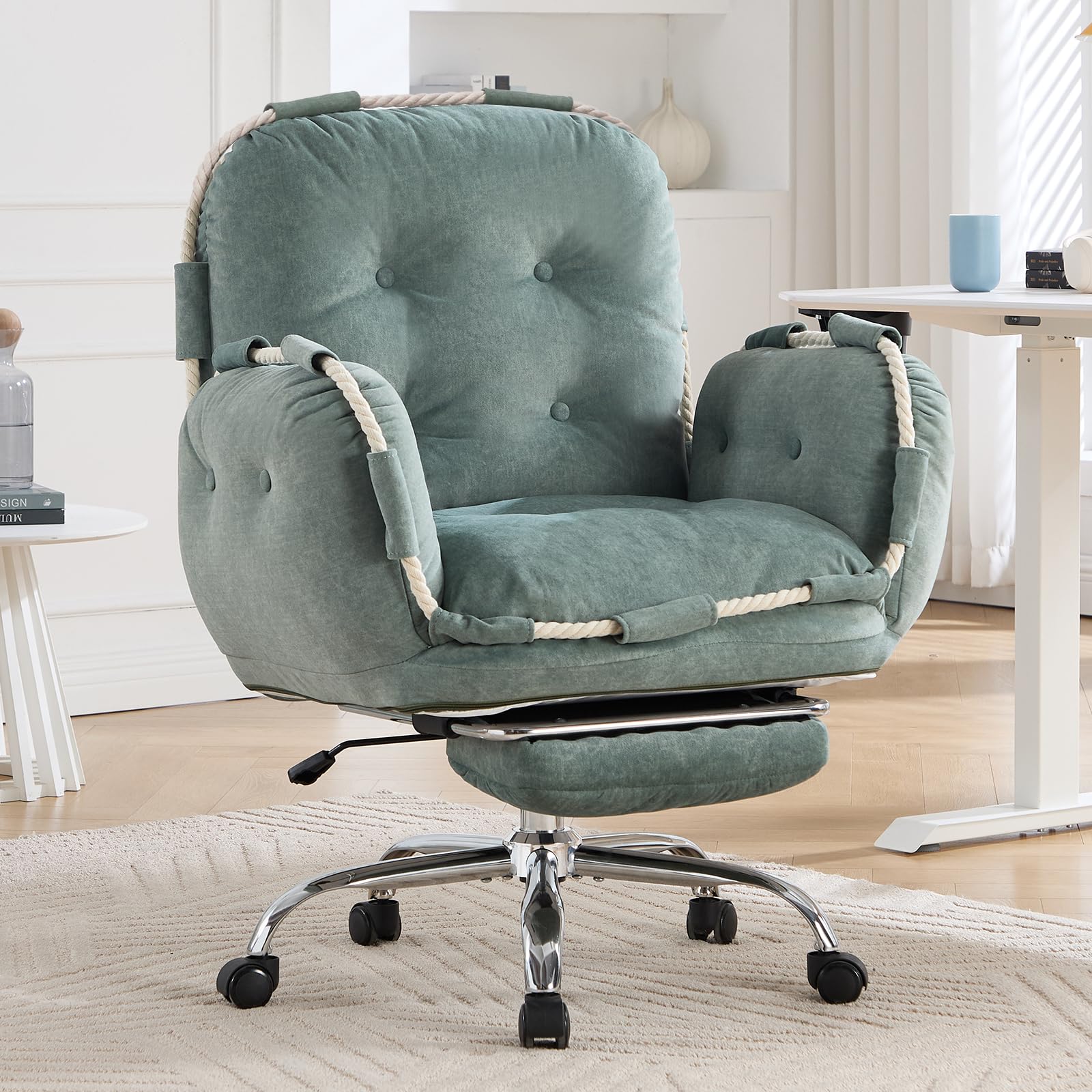 Comfortable Criss Cross Office Chair with Foot Rest Flip Armrests for Pets and Cross Legged Office Chair for Women Reclining Office Chair Desk