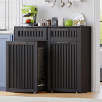 Double 13 Gallon Pull Out Trash Can Cabinet with Drawer, Garbage Cabinet