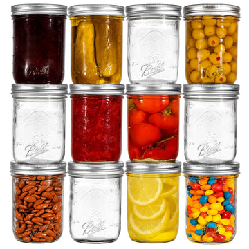 Ball Regular Mouth Mason Jars 8 oz. 12 Pack Bundled with Peaknip Jar Opener