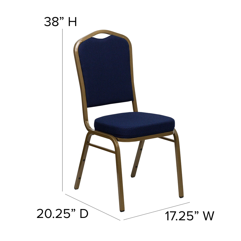 Flash Furniture Hercules Crown Back Stackable Banquet Chair, Navy Blue, Set of 1, Navy Blue Patterned Fabric/gold Frame