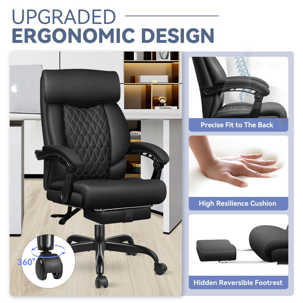 Office Chair, Big and Tall Office Desk Chair, Reclining Office Chair with Footrest Home Office Desk Chairs, High Back Ergonomic with Lumbar