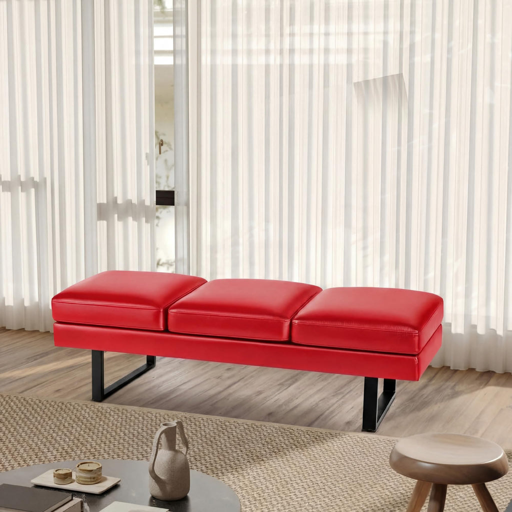 Shahoo 3 Seats Faux Leather Reception Bench, 60 Inches Office Guest Chair with Heavy-duty Metal Legs, Upholstered Waiting Room Chairs for