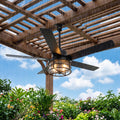 52" Weatherproof Outdoor Ceiling Fan with 4 E12 Base, Plug-in Caged Patio Fan, 6-Speed Remote & App Control, Reversible DC Motor, Matte Black