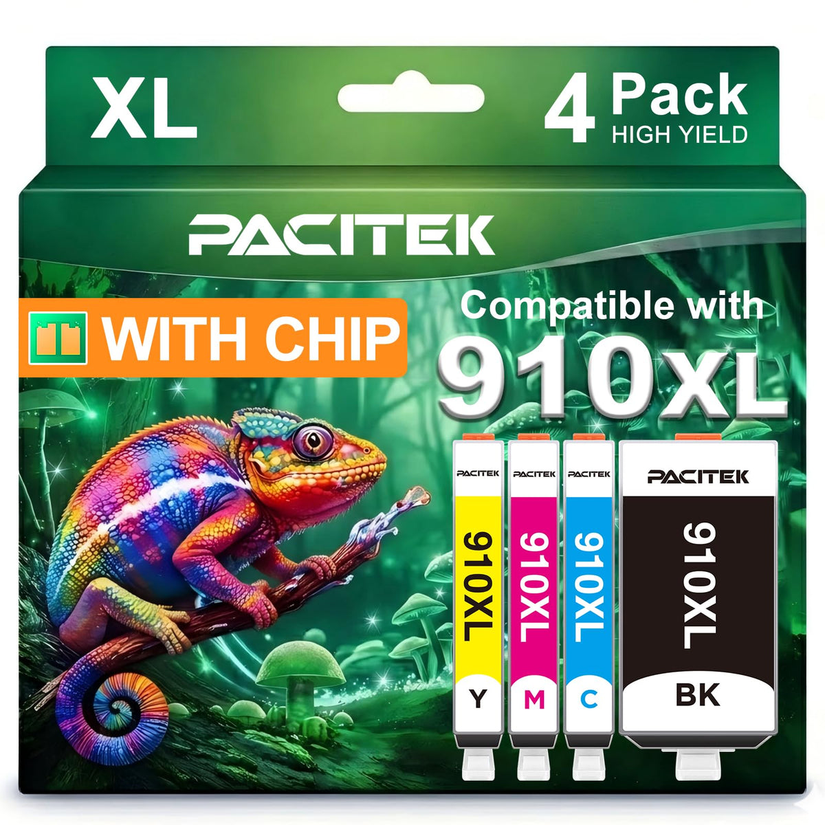 910XL Ink Cartridges Combo Pack Replacement for HP 910 XL 910XL to use with OfficeJet 8010 8015 8018 OfficeJet Pro 8020 8022 8025 8028 8035 Printers (Black, Cyan, Magenta, Yellow, 4-Pack)