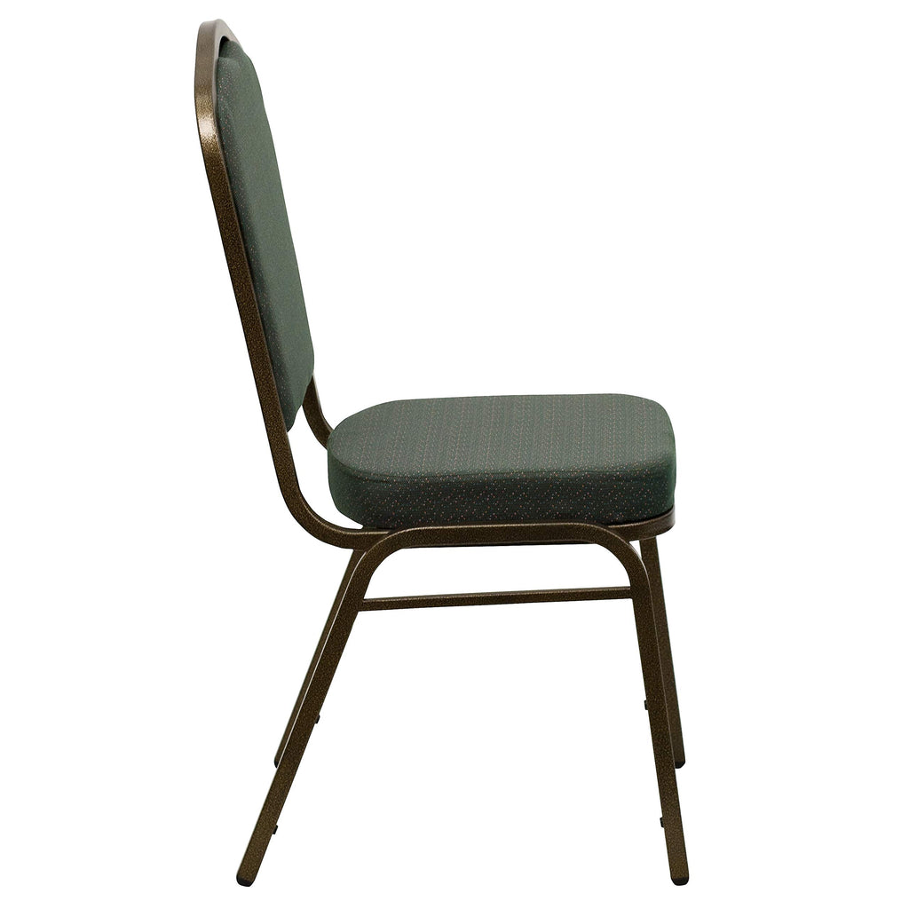 Flash Furniture Hercules Fabric Crown Back Stackable Banquet Chair, Green, Set of 1, Green Patterned Fabric/gold Vein Frame