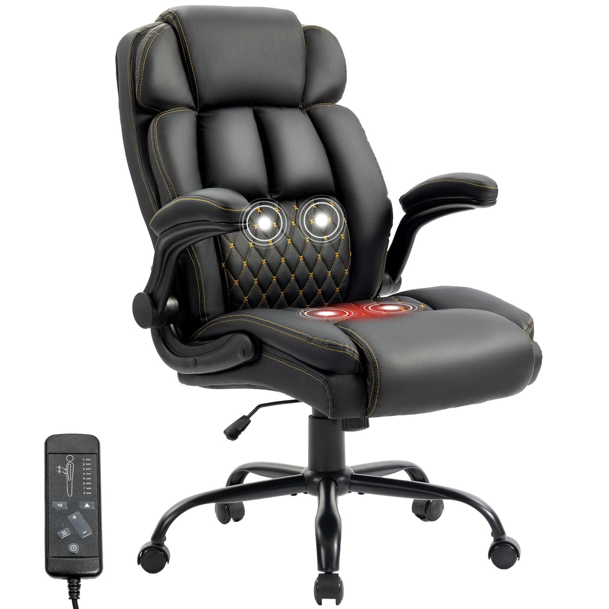 Massage Office Chair, 500lbs Ergonomic Rocking Executive Desk Chairs with 4 Points Vibration&heat,padded Flip-up Armrests for Big and Tall