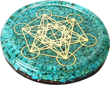 ZZYBIA LARGE 4" Turquoise Crystals Metatron's Cube Merkaba Coaster Water Charging Plate Energy Dome
