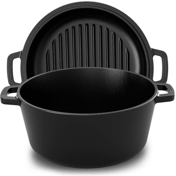KICHLY Cast Iron Dutch Oven 5 QT with Skillet Lid Pre-Seasoned PFAS-Free