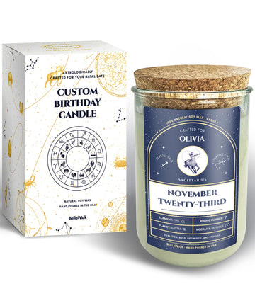 Personalized Birthday Candles - Custom Birthdate Astrological Zodiac Scented Candles. Astrology Gifts. All Natural Soy Wax. 75+ Hour Burn Time. Made in USA