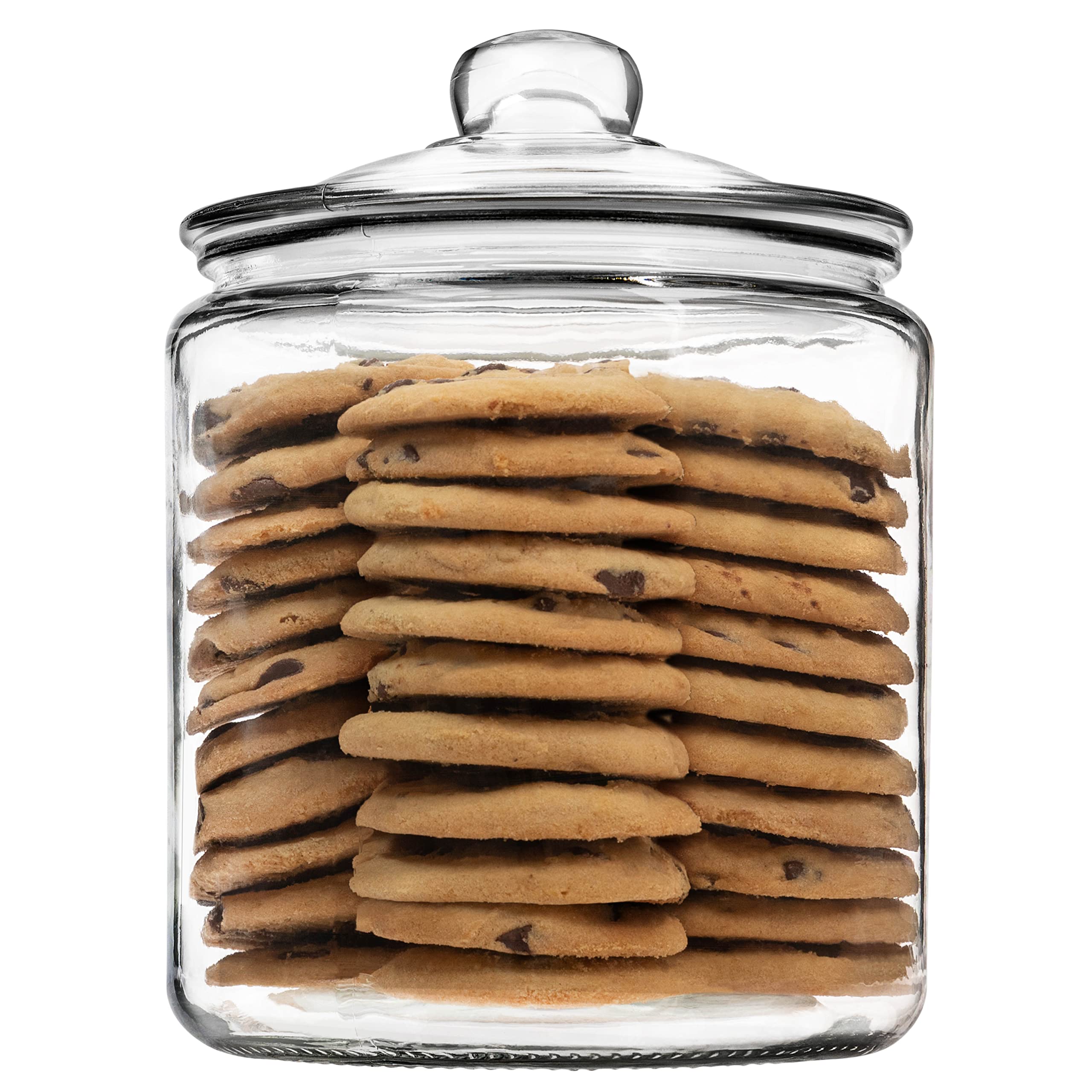 1 Gallon Glass Cookie Jar with Lid – Glass Jar with Lid - Airtight Food Storage Container for Cookies, Candy, Flour, Dog Treats – Clear Large Kitchen Jar for Pantry - Glass Containers with Lids
