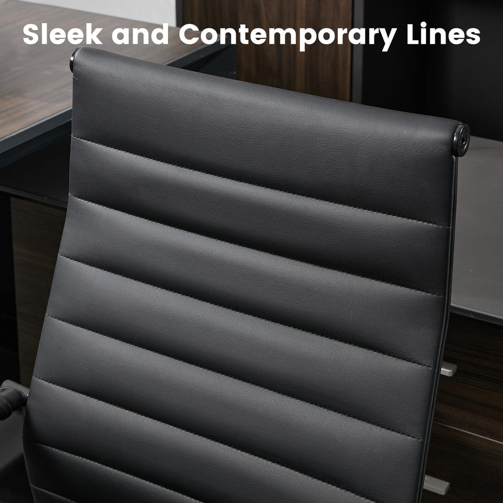 Seanail Office Desk Chair Leather, Conference Room Chairs with Wheels, Modern Executive Computer Guest Chairs with Arms., Matte Black