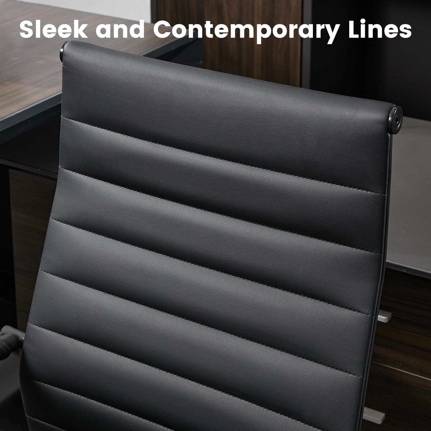 Seanail Office Desk Chair Leather, Conference Room Chairs with Wheels, Modern Executive Computer Guest Chairs with Arms., Matte Black
