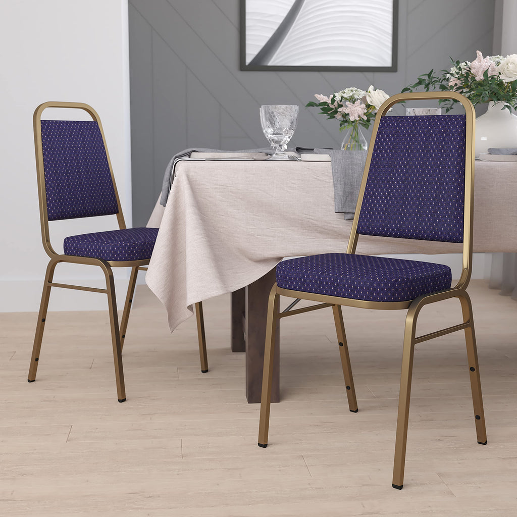 Flash Furniture Hercules Fabric Banquet Chair, Gold, 4-pack, Set of 4, Navy Patterned Fabric/gold Frame
