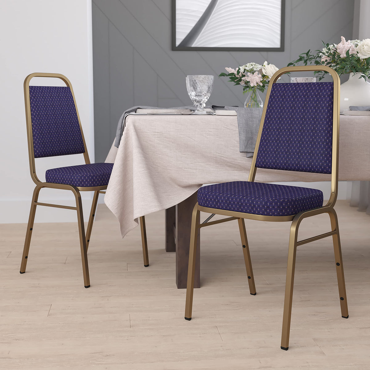 Flash Furniture Hercules Fabric Banquet Chair, Gold, 4-pack, Set of 4, Navy Patterned Fabric/gold Frame