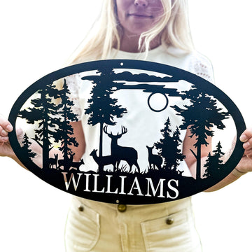 Personalized Outdoor Metal Deer Name Sign | Cabin Deer Family Name Sign