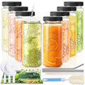 8 Pack 16oz Glass Juice Bottles with Lids - Juicing Bottles with Thickened Leakproof Caps & Custom Designs, High-Clarity Reusable Glass Bottles for Juicing, Smoothies, Kombucha and Iced Coffee