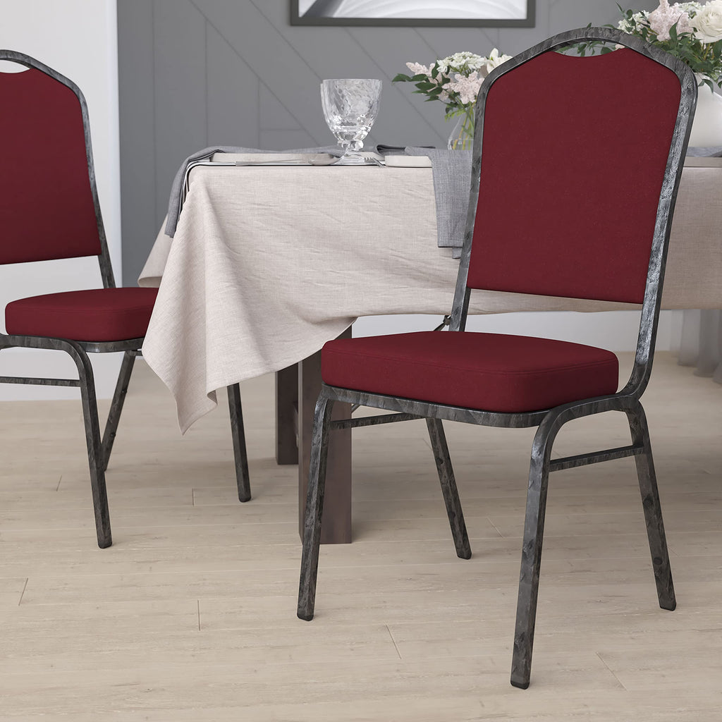 Flash Furniture Hercules Crown Back Stackable Banquet Chair, Burgundy, Set of 1, Burgundy Fabric/silver Vein Frame