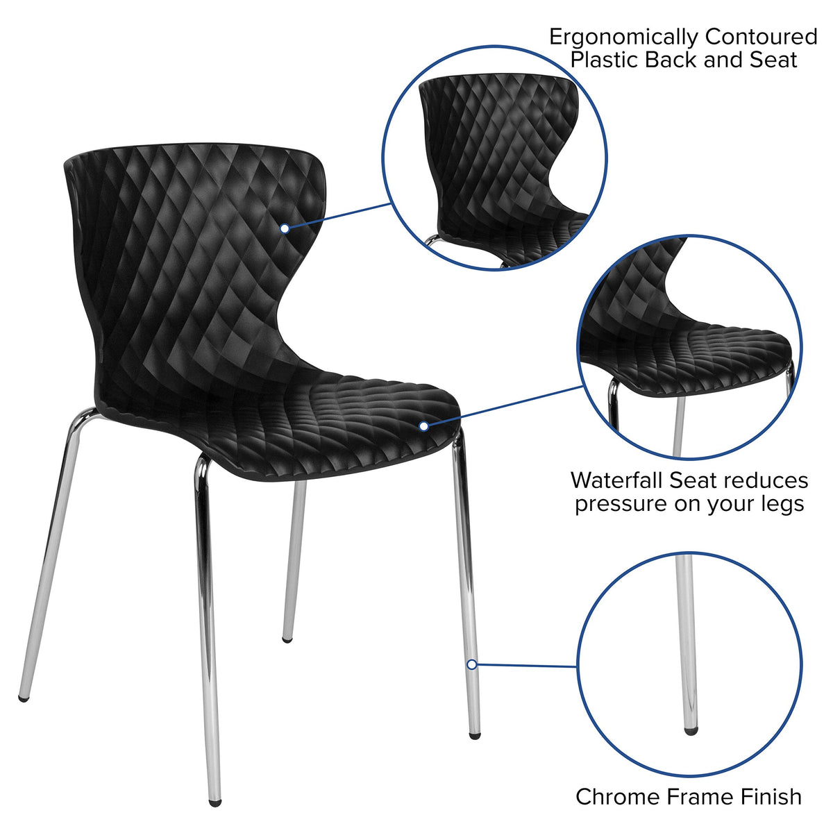 Emma + Oliver Contemporary Design Black Plastic Stack Chair, 17"W x 20"D x 31"H