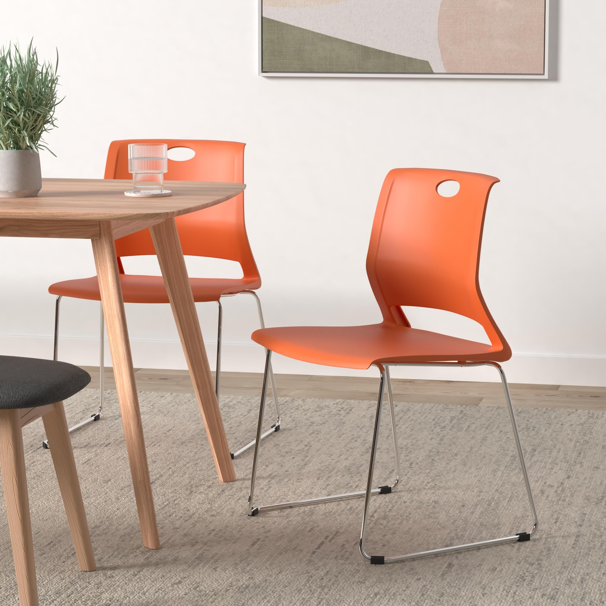 Sidanli Orange Stacking Chairs for Classroom, Plastic Stackable Chairs for Conference Room, Orange Chairs Set of 4., 22 inches x 21 inches x 32