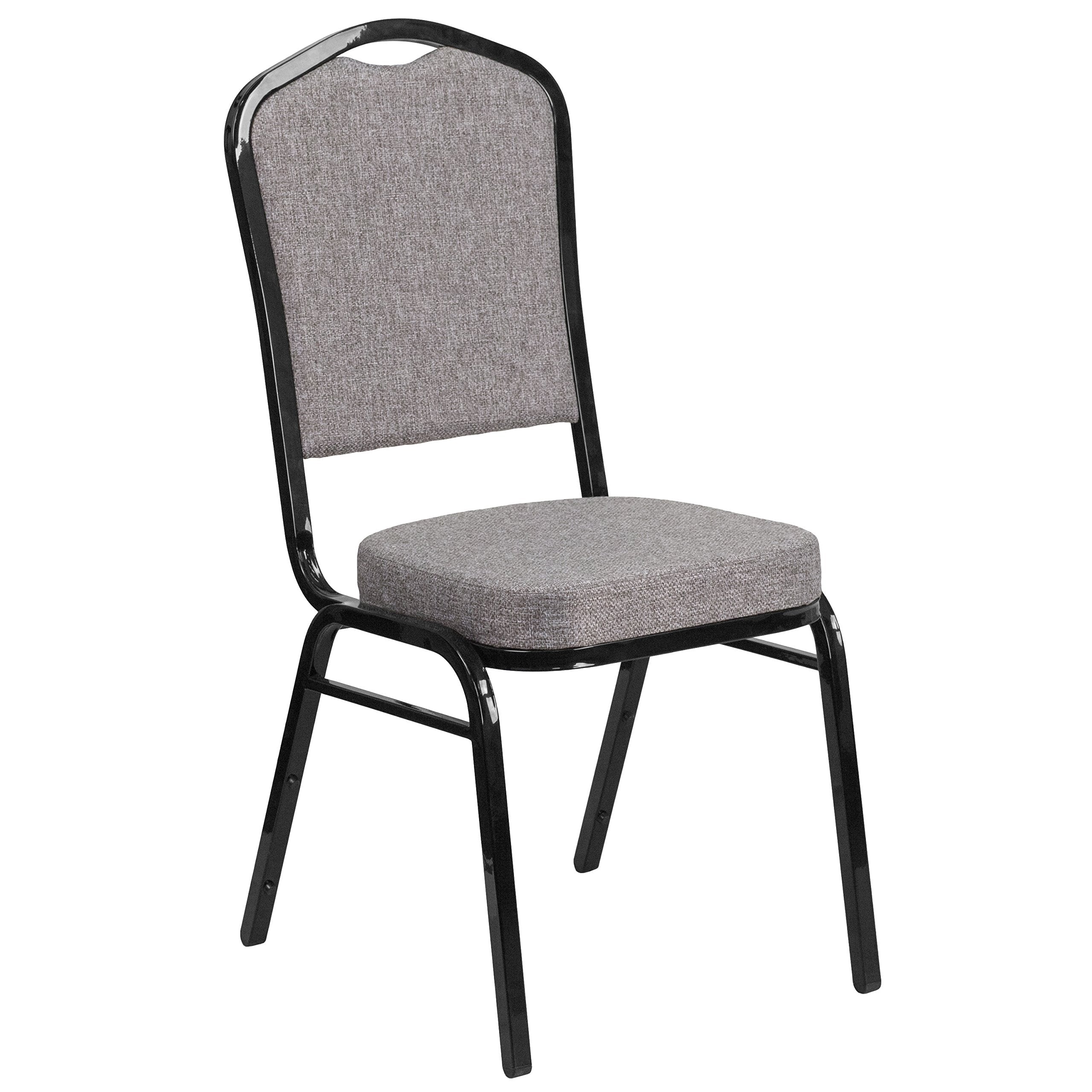 Flash Furniture Hercules Fabric Crown Back Stackable Banquet Chair, Black, Set of 1, Gray Fabric/black Frame
