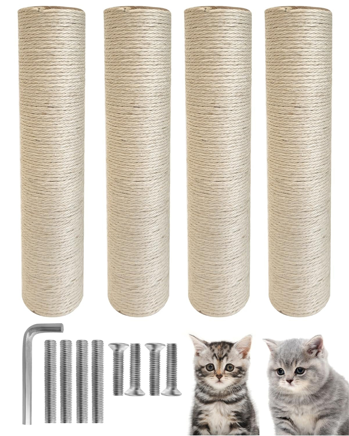 TIMHAKA Cat Scratching Post Replacement, 4 PCS 15.7 inch Sisal Pole Cat Tree Replacement Posts, Refill Sisal Rope Scratcher Posts for Indoor Tree Tower, Scratch Post Replacement for Refurbishment