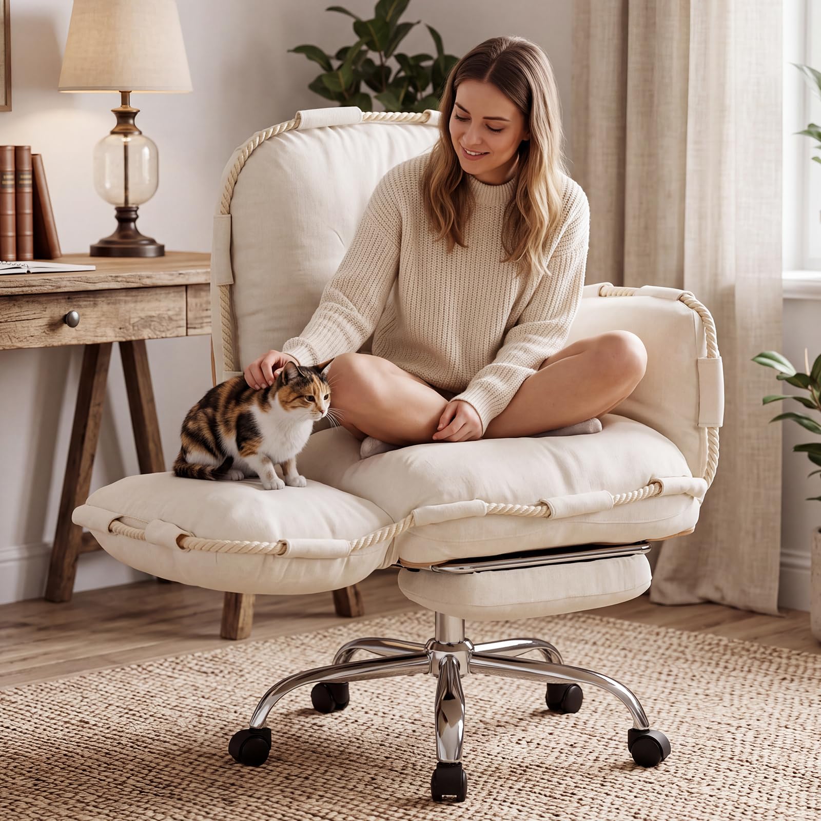 Criss Cross Office Chair with Foot Rest and Flip Armrests for Pets and Cross Legged Office Chairs for Women Reclining Office Desk Chair Comfy