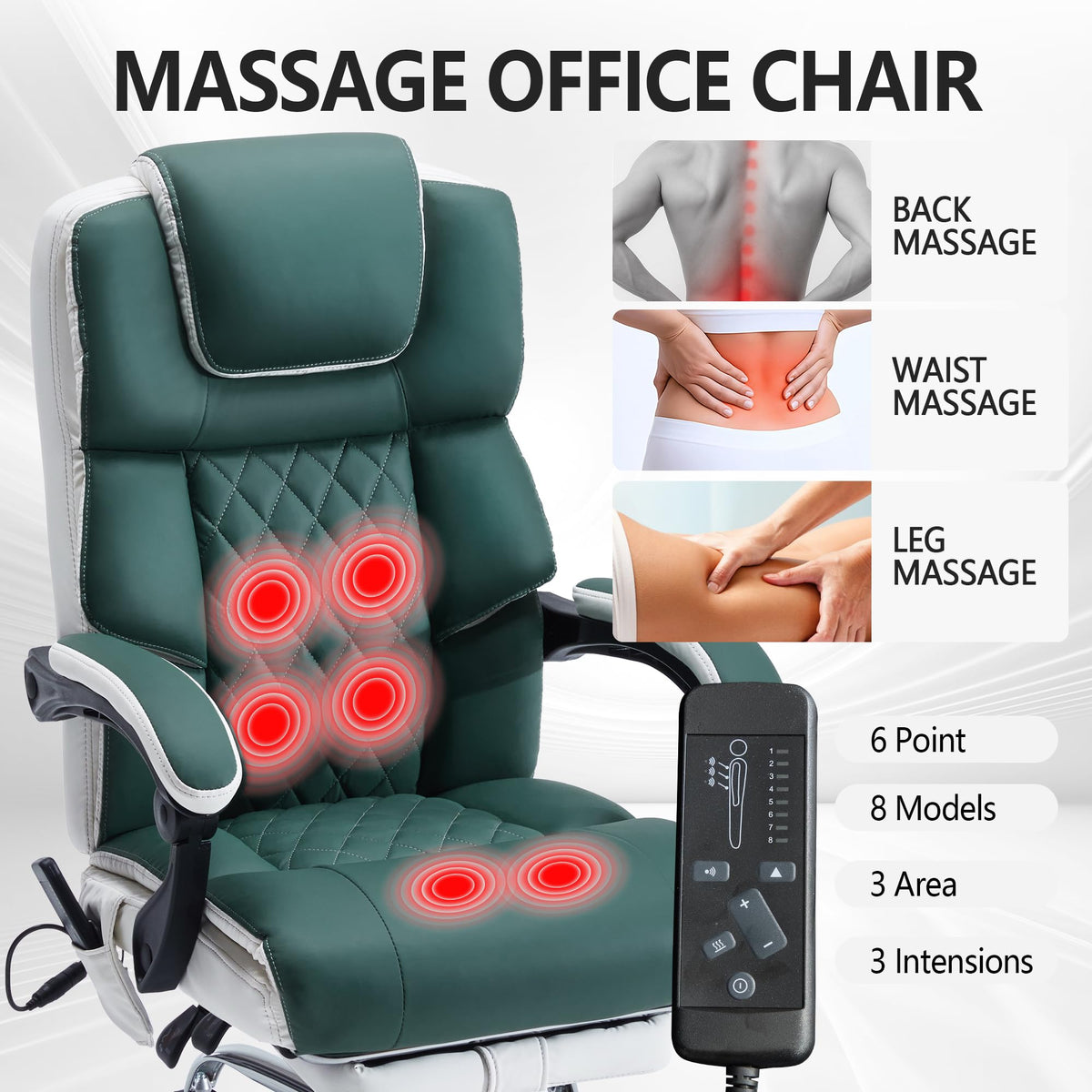 Massage Office Chair 6 Points 500lbs with Footrest,reclining Leather Desk Chair with Vibration Heat,executive Big and Tall Chairs for Heavy