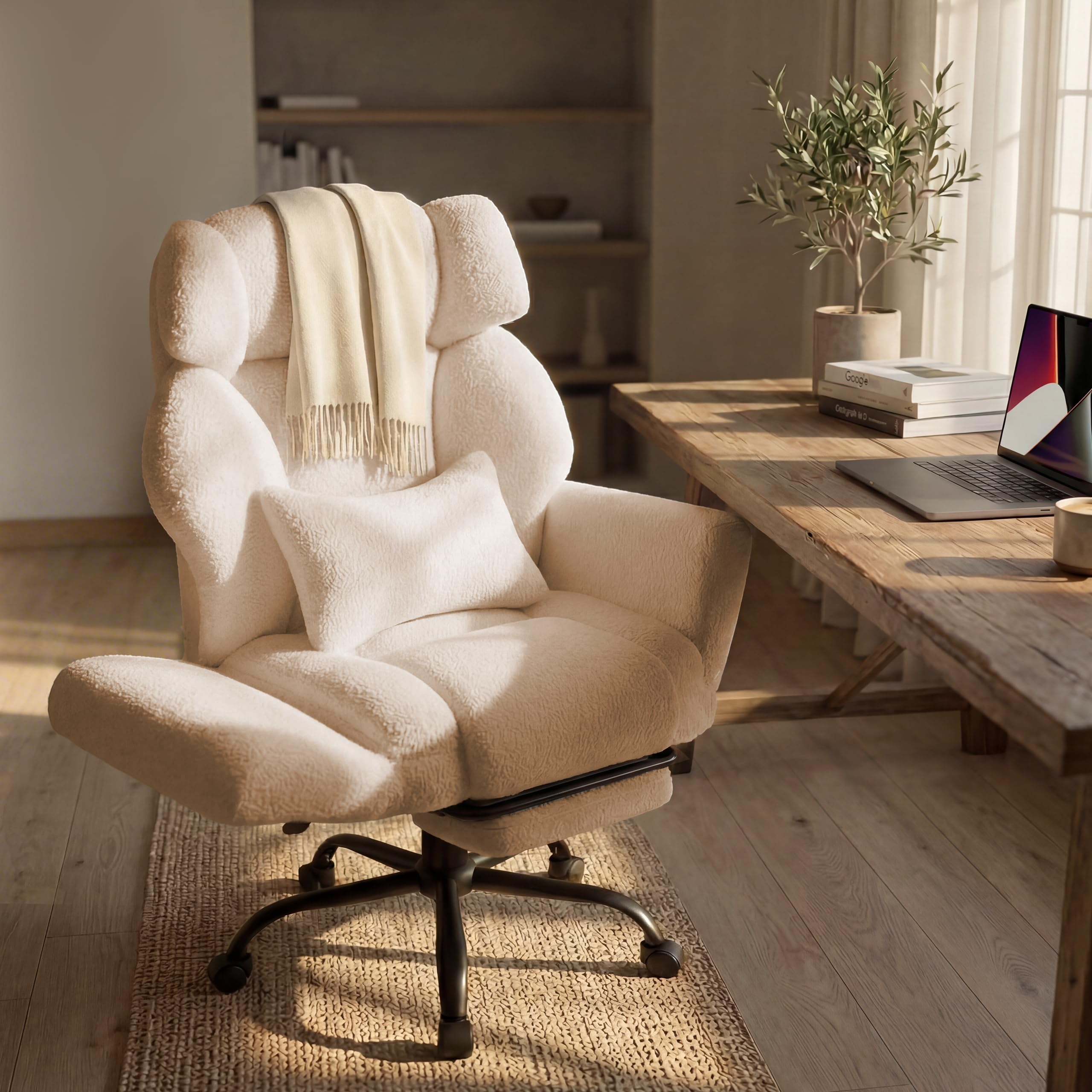 Wider Seat Office Chair with Flip Armrests for Criss Cross Legged&cats, Big and Tall Executive Ergonomic Reclining Chair with Footrest&lumbar