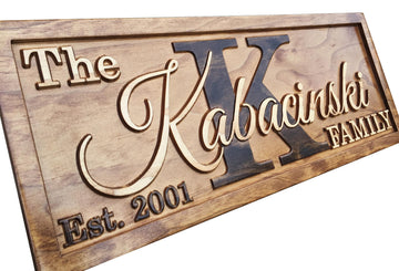 Personalized Family Name Sign Custom Carved Wooden Wall Art Wedding Gift