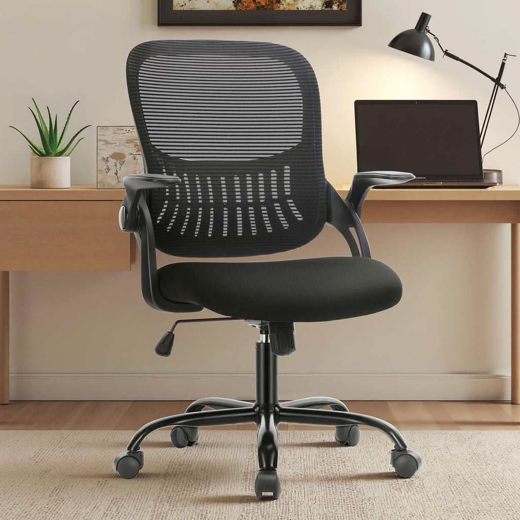 Sweetcrispy Executive Home Office Chair, Mesh Office Chair, Black, 18.5"D&Flip-up Arms-Plus