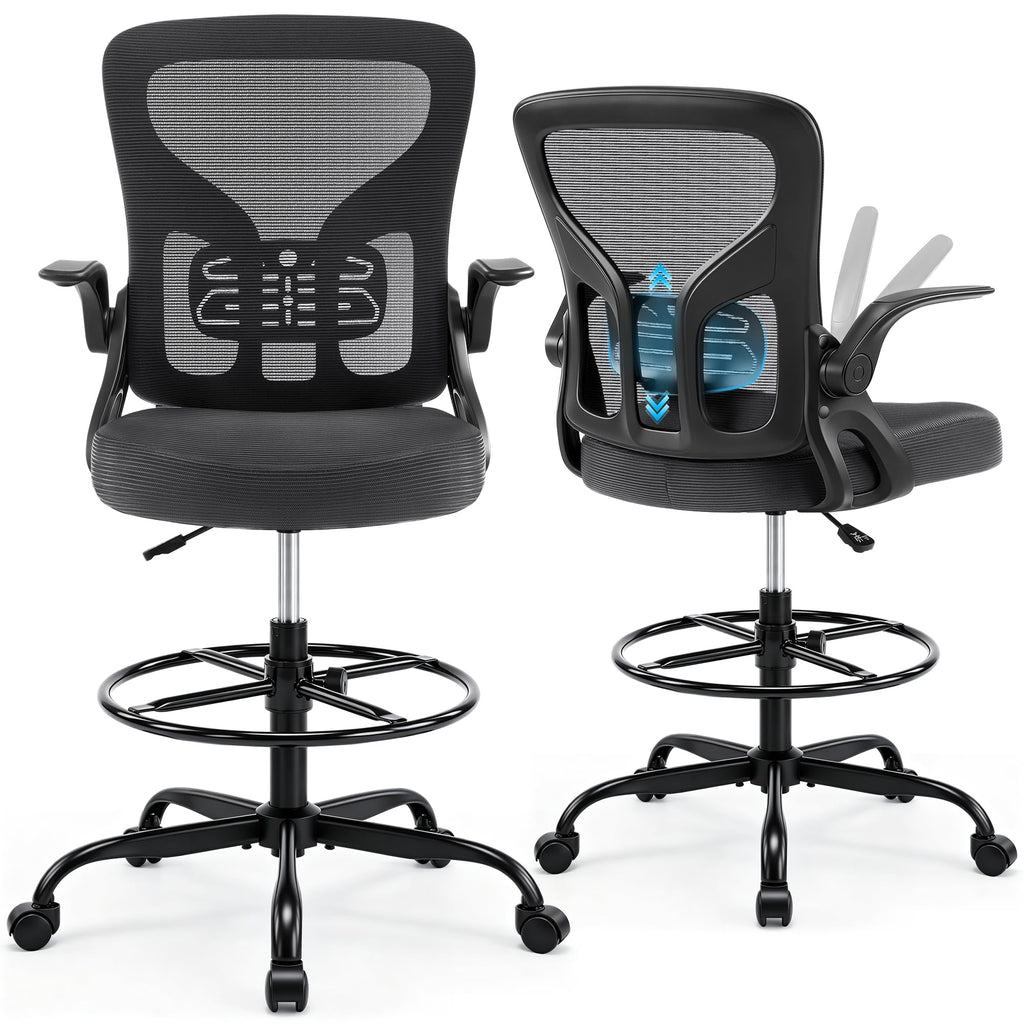 Hayelf Drafting Chair for Standing Desk, Tall Office Chair with 22"-30" Seat Height &7" Lift Footrest Ring, Ergonomic Executive Mesh Computer