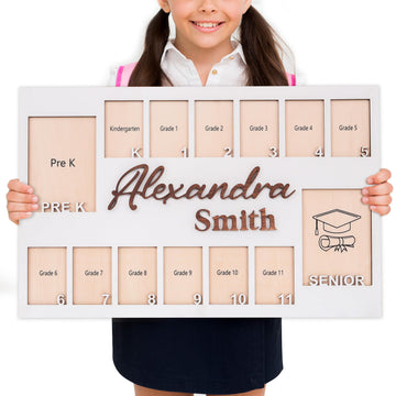 School Picture Frame Pre-K to 12 - Kindergarten to 12th Grade Memory Frame, K-12 Picture Frame, Custom Years Photo Frame, Ideal School Gift & Home Decor, 14 Photo