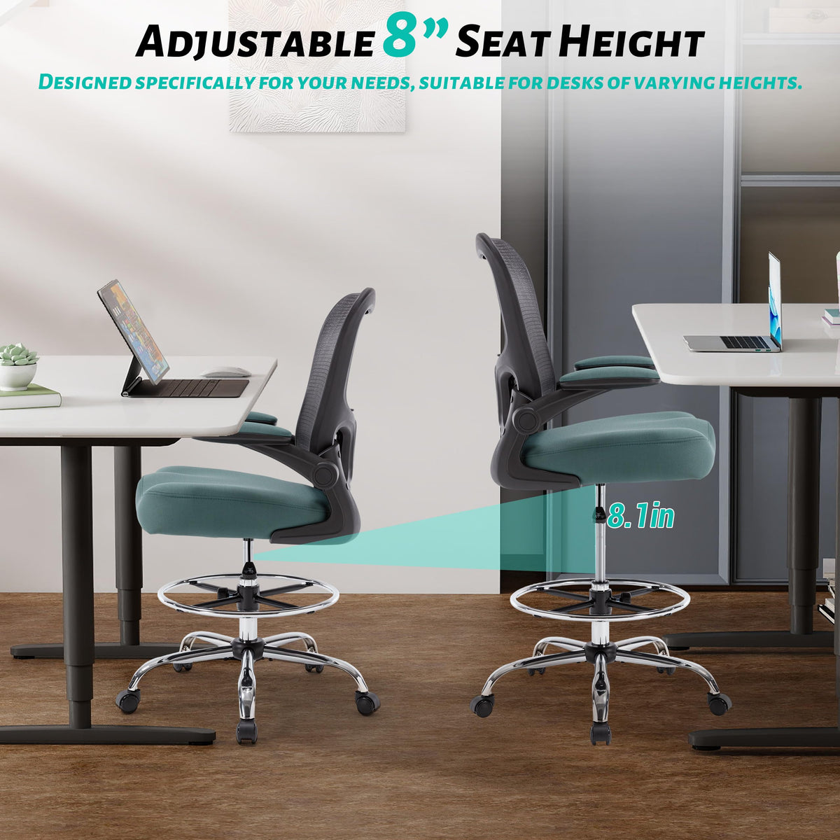 500lbs Ergonomic Drafting Chair Tall Office Chair for Counter Height or Standing Desk, Executive High Office Chairs with W-shaped Thick Seat