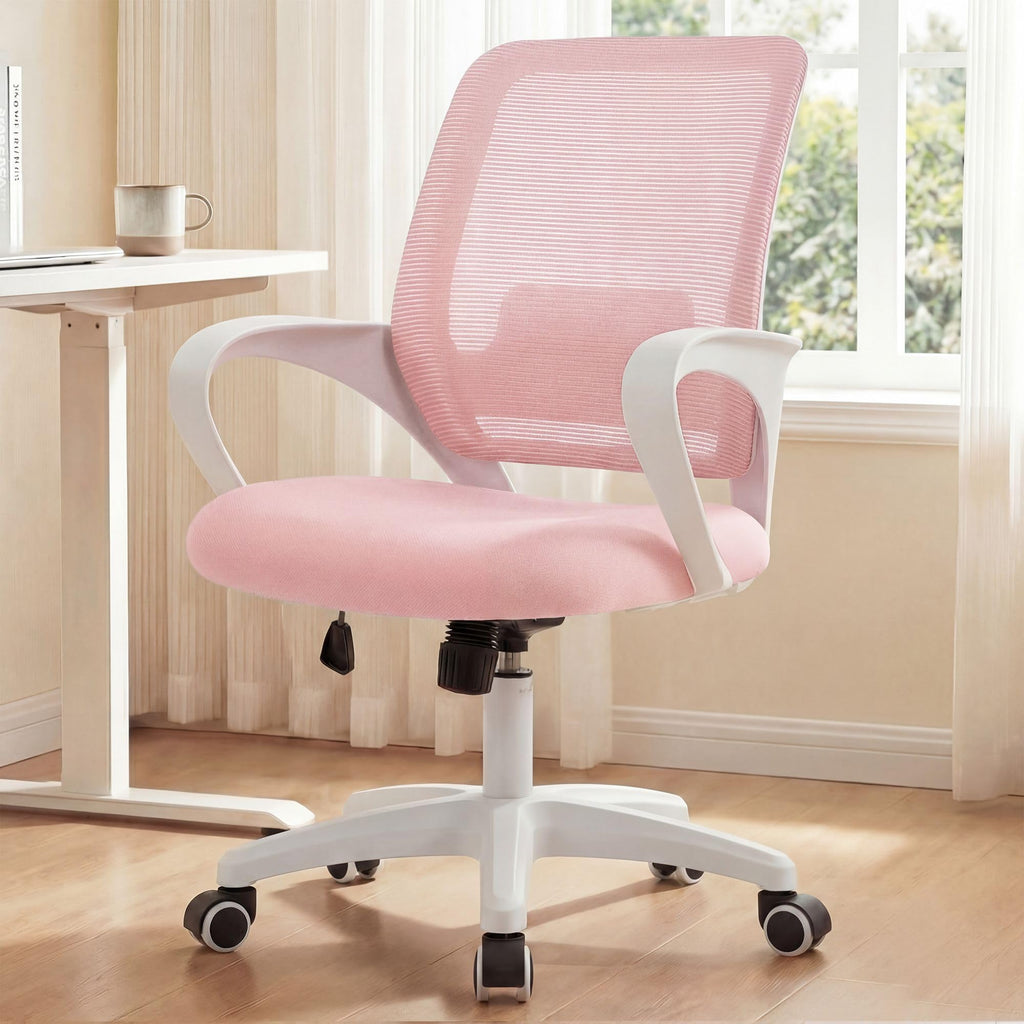 Neo Chair Home Office Desk Chair Ergonomic Mesh with Lumbar Support, Pink, 23 inches x 23 inches x 39.5 inches, Pastel Pink