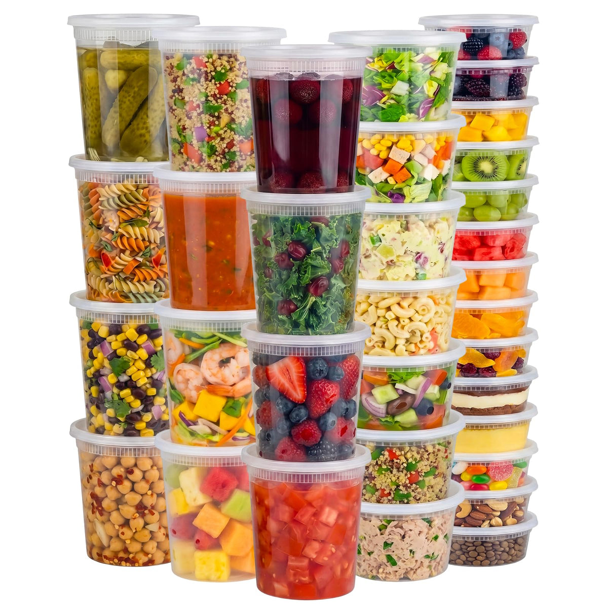 Deli Containers with Lids 48 Sets, 32/16/8 oz Food Storage Containers with Lids for Takeout Meal Prep Storage, Plastic Soup Container Leak-Proof & BPA Free, Freezer/Microwave/Dishwasher Safe