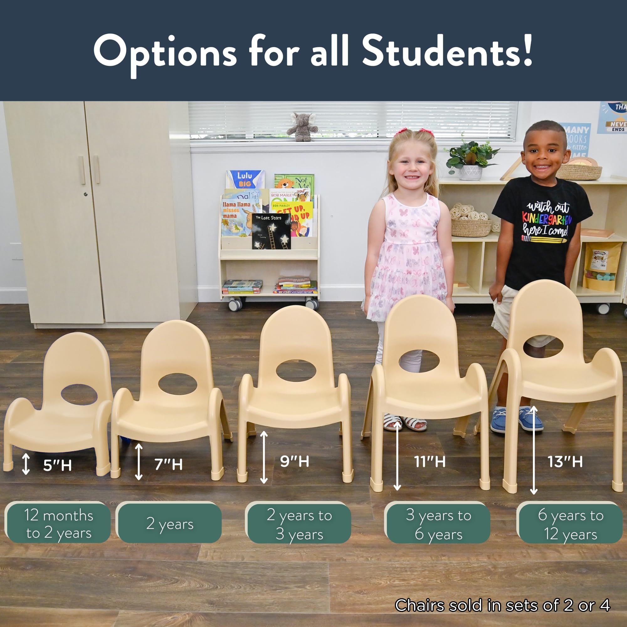 Children’s Factory Value Stack 11" Child Chair, Natural Tan, 2 Pack, Stackable Ergonomic Seating Solution for Classrooms and Homeschools