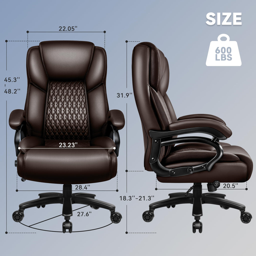 Vendorz X-large Office Chair 500 Lbs Capacity, Ergonomic Pu Leather Executive Chair with Lumbar Support & Quiet Rubber Wheels, Comfy Heavy Duty