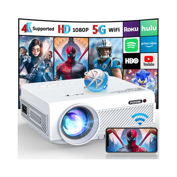 FUDONI Native 1080P WiFi Bluetooth Projector, Full HD Portable Outdoor Movie Projector, Built-in Speaker, Max 300" Screen, for Smartphone (Pure White)