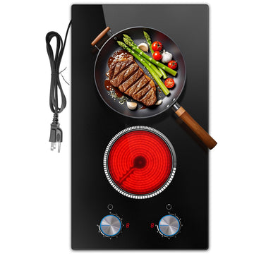 Pladeca 2 Burner Electric Cooktop 110V, Knob 12 Inch Electric Stove Top