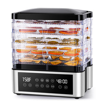 Food Dehydrator Machine with One-Touch Food Presets, 5 Stackable Drying Trays, 48H Digital Timer, 95-167°F Temperature Control, Compact BPA-Free Dehydrator for Jerky, Fruit, Herbs & Dog Treats